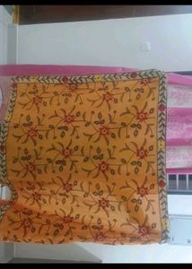 Pink &amp; Green Sare &amp; Yellow Embroidery