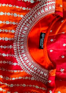 Women Ethnic Motifs Embroidery Sequins Orange Suit