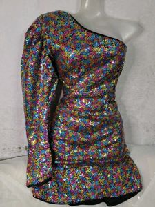 Rainbow Sequin One-Shoulder Bodycon Dress