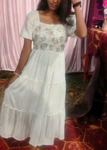 White Embroidered Midi Dress