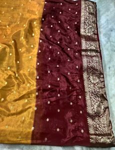 Mustered Yellow With Red Border Banarasi Silksaree