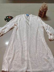White Button-Sleeve Cardigan