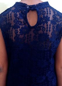 Blue Lace Mock Neck Top