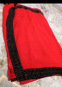Red &amp; Black Embellished Saree
