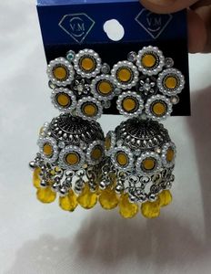Yellow Jhumka Earrings
