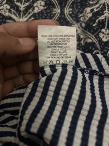 AND Women Navy &amp; White Stripped Hooded T-shirt