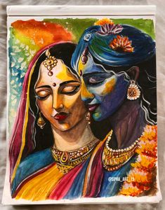 Radha Krishna Watercolor Painting