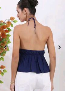 Navy Blue Ruffle Halter Top