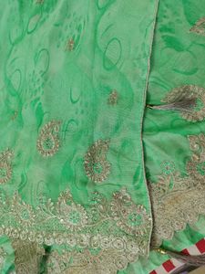 Sea Green Embellished Saree With Cut Work
