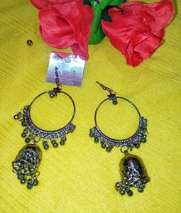 Combo Set Of 2 Pink DropEarrings &amp; Metallic Jhumka