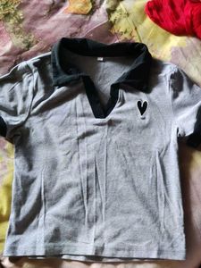 Gray Polo Shirt with Heart Detail