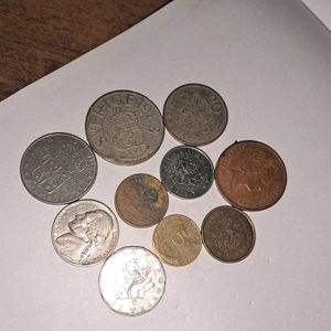 10 Vintage Foreign Coins