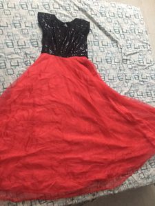Gown, Long Black Up And Red Bottom,