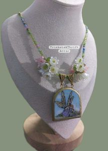 Forest Fairy Clay Pendant Floral Beaded Necklace