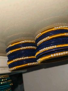 Matte Blue &amp; Gold Bangle Set