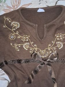 Y2K Vintage Brown Bow Crop Top