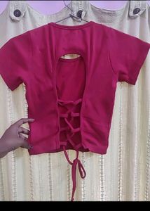 Fuschia Ribbed Backless Hot Crop Top ...