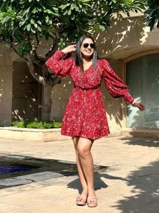 Red Print Mini Dress