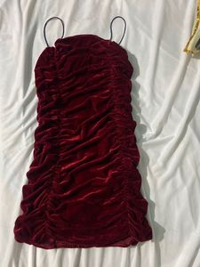Maroon Velvet Straight Fit Short Dress