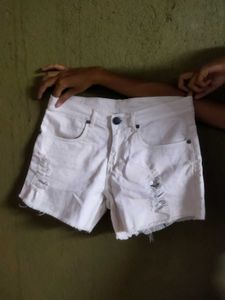 White Distressed Denim Shorts