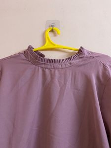 Elegant Mauve/onion Ruffle Neck Top