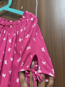 Printed Pink Top With Sleeve Tie-ups