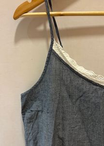 Denim Lace Trim Romper