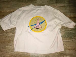 White ISRO/Rocket Printed Oversized T Shirt