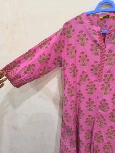 Pink A-line Front Slit Kurti.