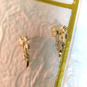 Bow Drop Earrings - Gold Tone