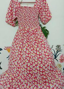 Pink Color Smoked Dress