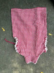Aesthetic Red Gingham Lace Trim Top