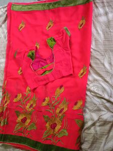 Elegant Pink Embroidered Saree