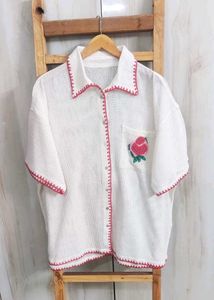 Rose Embroidered White Shirt Size-48