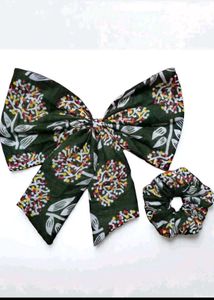 Hair Bow &amp; Scrunchie Set Hand Made
