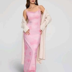 Pink Floral Midi Dress