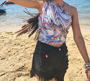 Denim Shorts and one shoulder top