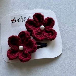 Floral Hair Clips - Burgundy