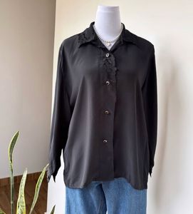 Heavy Embroided Satin Black Shirt 44bust