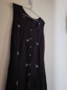 Women&#39;s Cotton Printed Black Hand-Print Kurta Set|