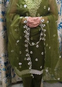 Olive Green Embroidered Kurta