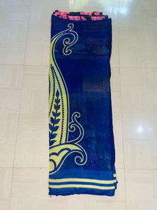 Elegant Blue Saree with Floral Design