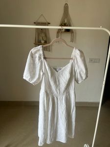 Puff sleeves Eyelet White Mini Dress