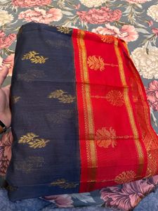 Blue with Red border Saree