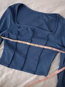 Blue Long Sleeve Crop Top