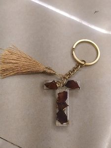 Resin Keychain With Rose Petal And Gold Foil