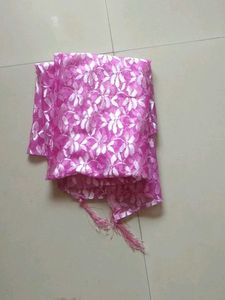 Pink Net Dupatta With Flowers In It
