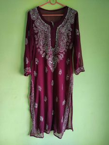 Mirror Work Chikankari Kurti With Inner