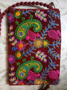 Embroidered Velvet Shoulder Bag