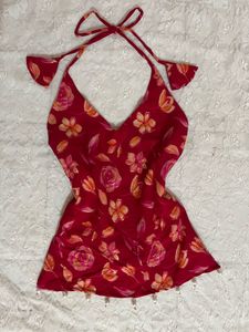 y2k Backless halter Kurti with pearls